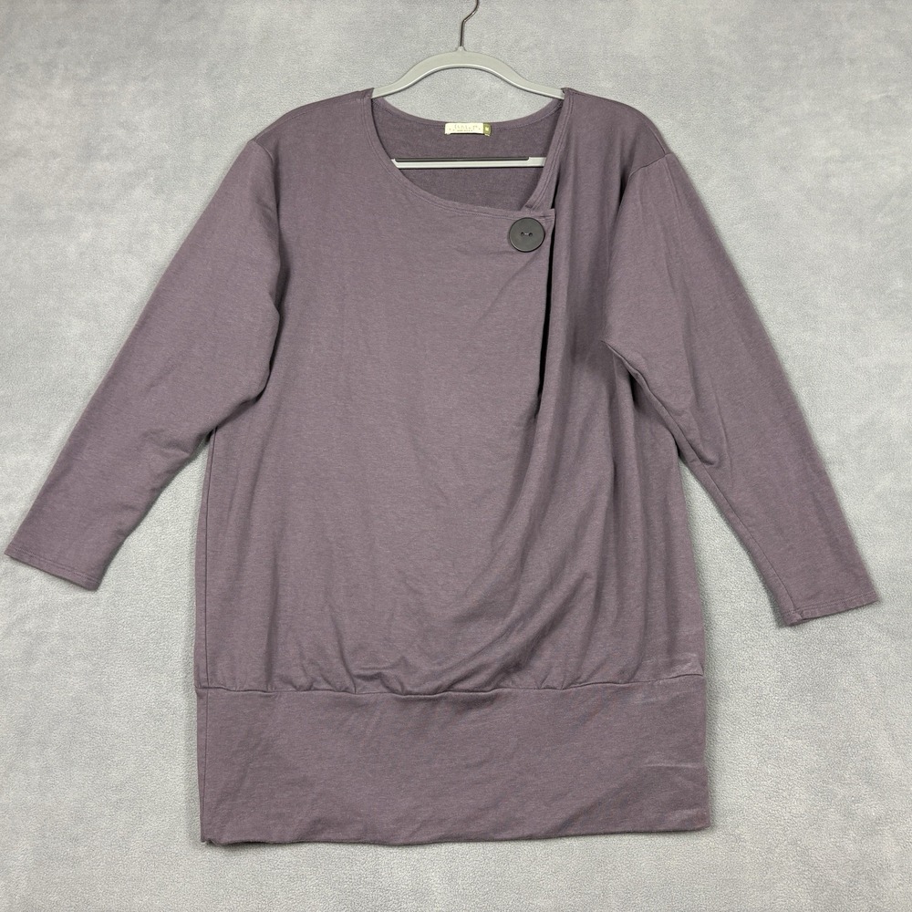 Chalet Size Medium Purple Tunic Top Asymmetrical Neck Button Lagenlook USA - Picture 2 of 8